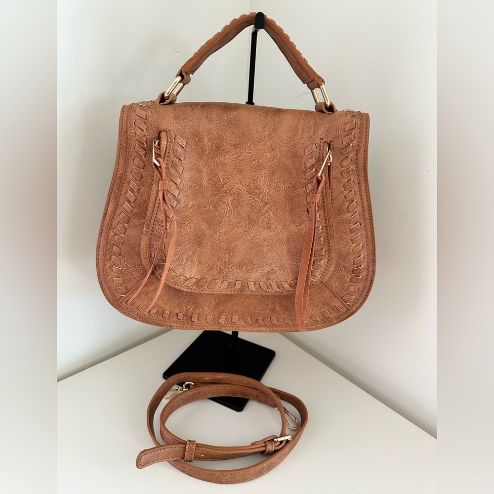 Urban Expressions Khloe Crossbody Bag with Braided Detail Vegan Leather Tan